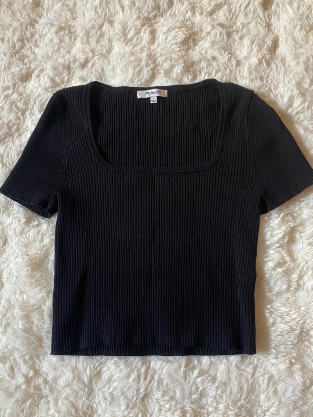 Madewell Black Ribbed Square-Neck Crop Top